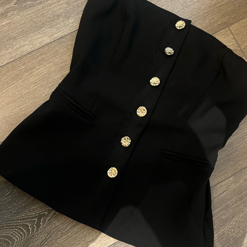 Black Strapless Top with Gold Buttons